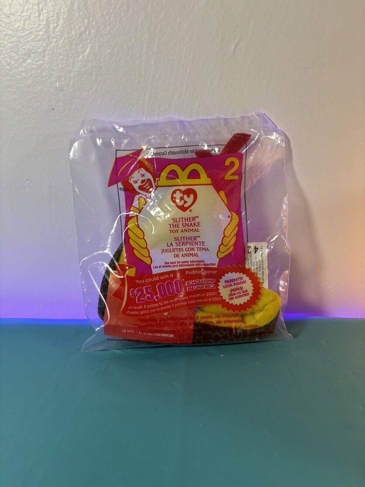 TY Teenie Beanie Baby #2 Slither the Snake McDonalds Happy Meal Toy 2000 NEW