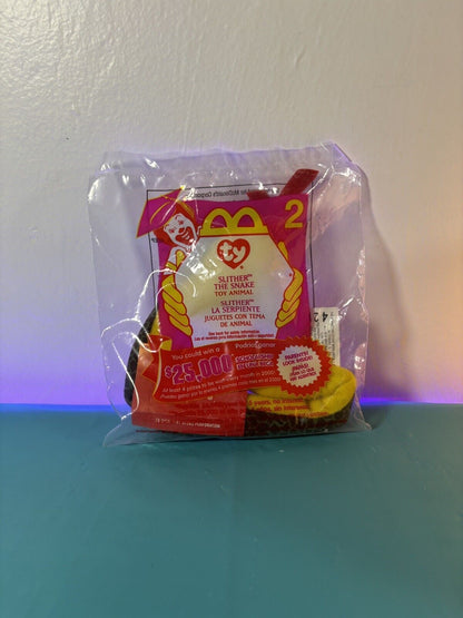 TY Teenie Beanie Baby #2 Slither the Snake McDonalds Happy Meal Toy 2000 NEW
